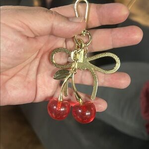 Gold and Red Cherry Keychain